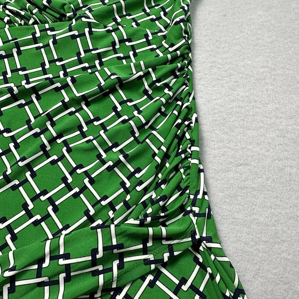 Lauren Ralph Lauren Ruched Sheath Dress Green Geometric Chain Print Womens 12